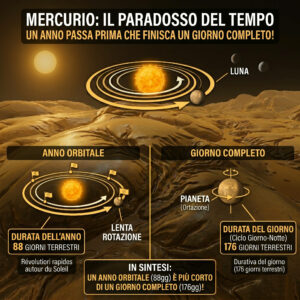 curiosita su mercurio : un'illustrazione che spiega quanto tempo impiega Mercurio a orbitare attorno al sole